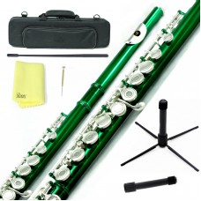 Sky Open Hole C Flute with Lightweight Case, Cleaning Rod, Cloth, Joint Grease and Screw Driver - Green Silver   